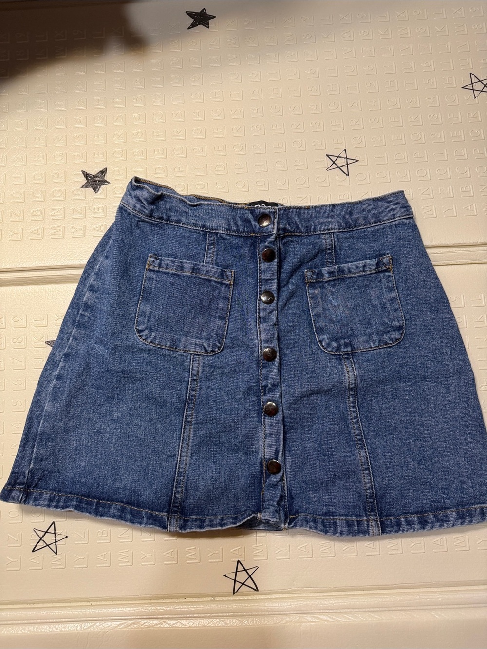 BDG Blue Button-Front Denim Mini Skirt